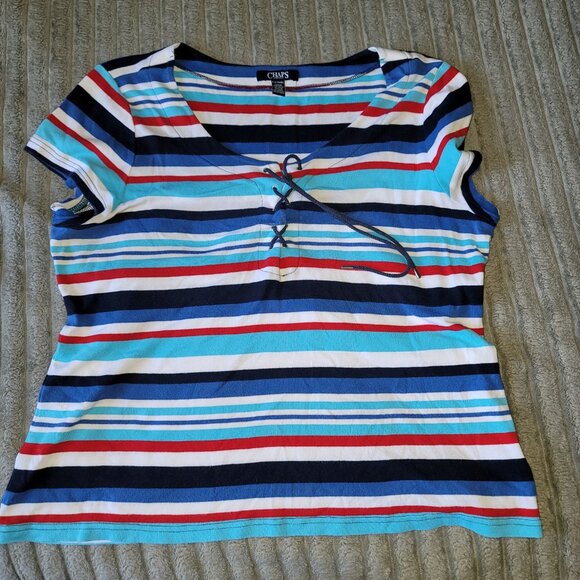 Chaps Ralph Lauren Tops - Chaps Ralph Lauren  T-Shirt Lace Up V-Neck Size P XL 100% Cotton Multicolor